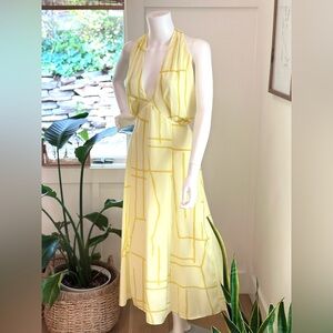 NWT Banana Republic Slip Yellow Geometric Halter Silk Dress Size 12